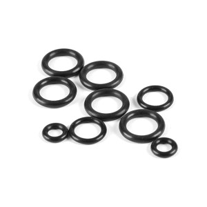 Zestaw czarnych O-ringów do wodomierzy, różne rozmiary.