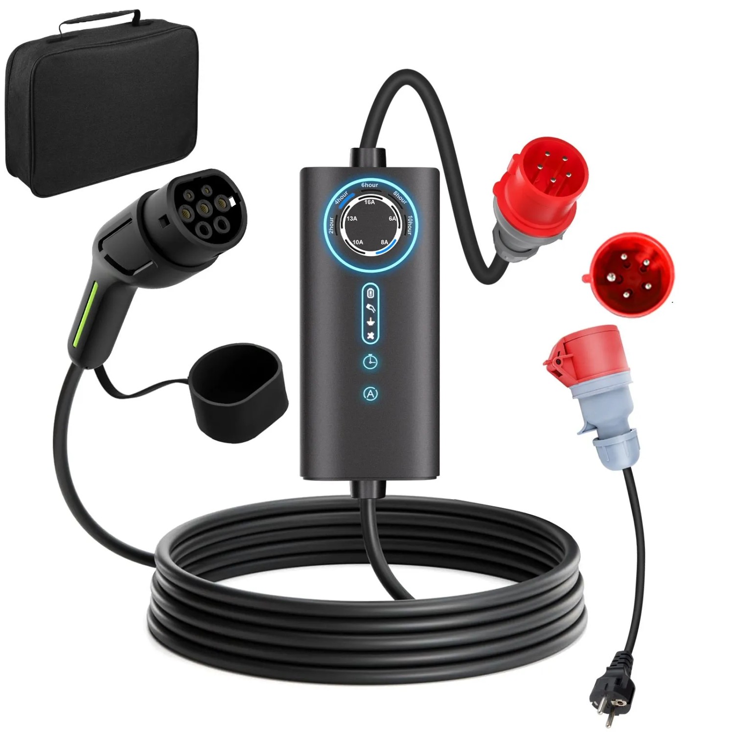 Junsun 11 kW Typ 2 Ładowarka EV 6 m 3-fazowy Z Torbą Regulacja Prądu 6-16A z Adapter