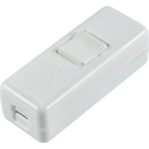 Biały przełącznik kołyskowy t.b.t. do lamp i innych zastosowań.