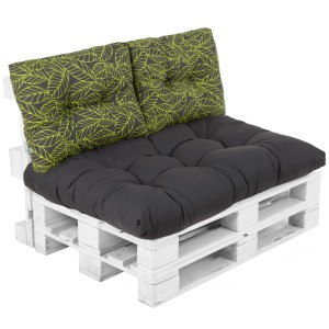 Szare poduszki na meble ogrodowe z motywem liści do mebli z palet. Wygodne Poduchy ogrodowe.