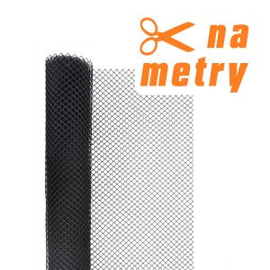 Czarna siatka z tworzywa sztucznego sprzedawana na metry, elastyczna pomoc ogrodnicza.