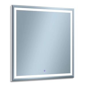 Kwadratowe lustro z ramą LED do łazienki i salonu.