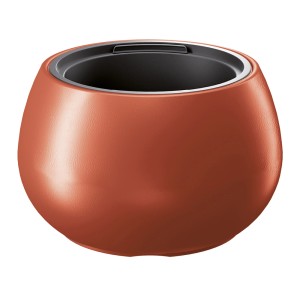 Okrągła, pomarańczowa doniczka t.b.t. do użytku wewnątrz i na zewnątrz.