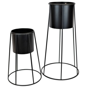 Kwietnik Okrągły metalowy czarny - 39x39x70 cm