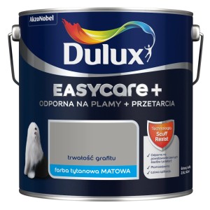 Dulux Easycare+ farba do ścian szara, matowa tytanowa, odporna na plamy i przetarcia.