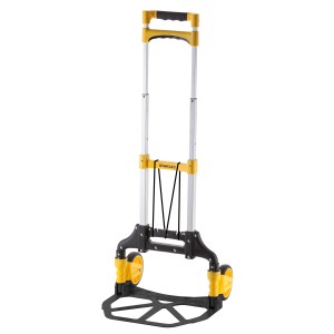 Żółty wózek warsztatowy t.b.t. z teleskopowym uchwytem i kołami.