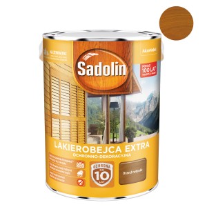 Puszka lakierobejcy Sadolin Extra, odcień orzech włoski, dla długotrwałej ochrony i dekoracyjnego wyglądu.