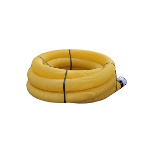 Żółta rura drenażowa t.b.t. zwinięta i zabezpieczona taśmami.