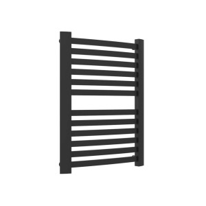 Czarny grzejnik t.b.t. z poziomymi szczeblami do łazienki i salonu.