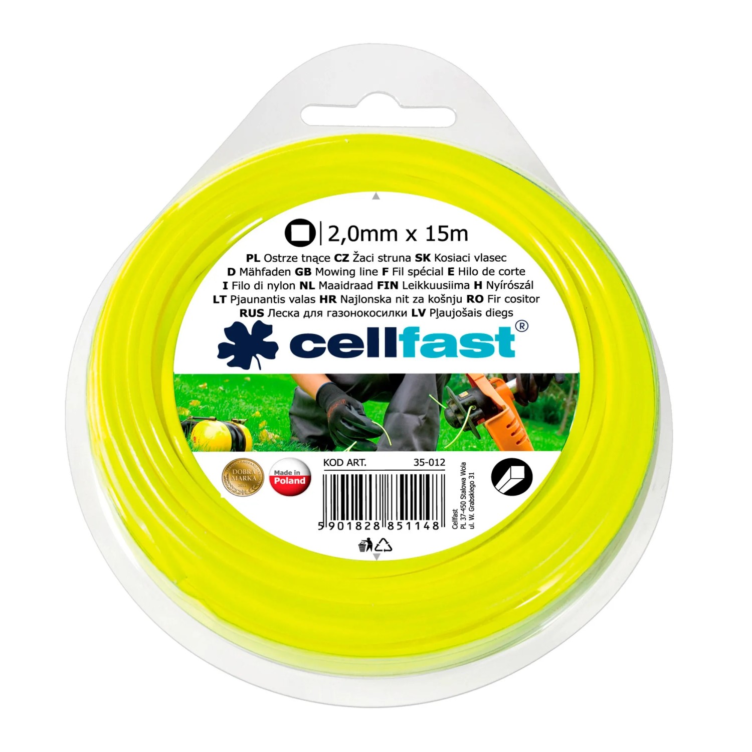 Żyłka tnąca Standard - kwadratowa 2 mm x 15 m