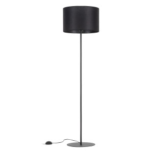 Czarna lampa podłogowa z okrągłym abażurem do salonu i sypialni.