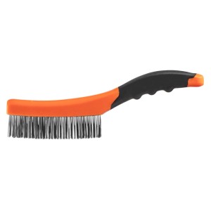 Szczotka druciana z pomarańczowo-czarną rączką do wiertarek.