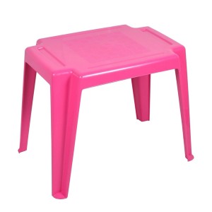 Różowy stołek dziecięcy do mebli ogrodowych, plastikowy, lekki i wytrzymały.