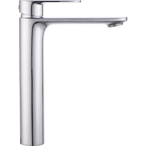 Nowoczesna, chromowana bateria umywalkowa do łazienki.