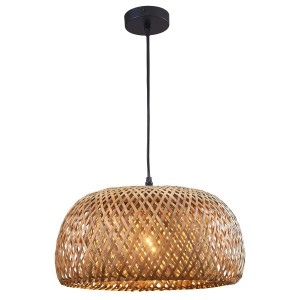 Lampa wisząca z bambusowego splotu, w naturalnym kolorze. Dekoracyjna lampa do salonu.