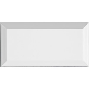 Błyszcząca biała płytka ścienna w stylu metro z fazowaną krawędzią, 10x20 cm.