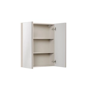 Otwarta, biała szafka z lustrem z dwiema półkami. Kategoria: Szafki z lustrem.