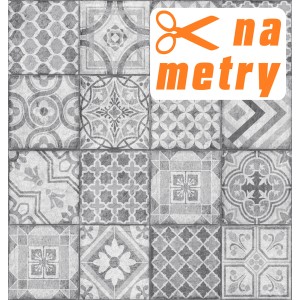 Tapeta dekoracyjna we wzór płytek w kolorze szarym, dostępna na metry.