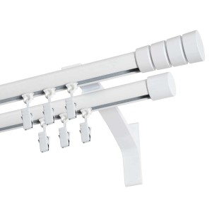 Biały, dwutorowy karnisz / szyna t.b.t. z akcesoriami.