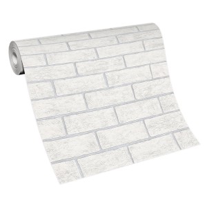 Rolka białej tapety z wzorem cegły do dekoracji ścian.