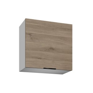 Szafka wisząca z serii mebli kuchennych t.b.t. z frontem w kolorze drewna.