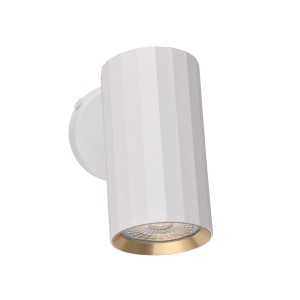 Biały kinkiet / reflektor ścienny t.b.t. ze złotym akcentem do wnętrz.