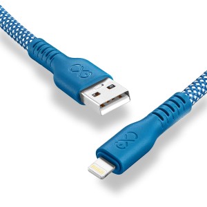 Niebieski kabel ładujący t.b.t. z USB i złączem Lightning do akcesoriów do telefonów komórkowych.
