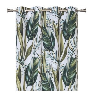 Zasłona t.b.t. z tropikalnym wzorem liści do salonu.