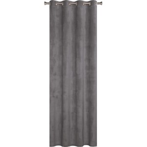 Szara zasłona t.b.t. z przelotkami na karnisz. Nieprzezroczysta dekoracja okienna.