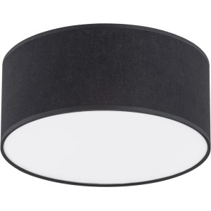 Czarna, okrągła lampa sufitowa t.b.t. z białym dyfuzorem dla przyjemnego światła.
