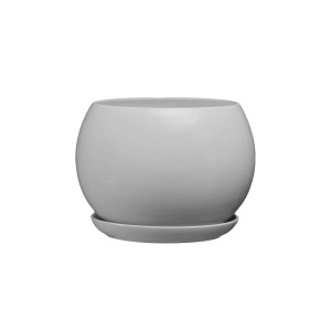 Doniczka z podstawką Kula szary mat - 21 cm