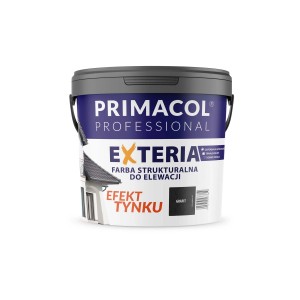 Wiadro farby fasadowej Primacol Exteria, efekt tynku, grafit.