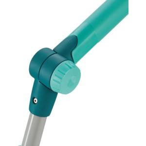 Zbliżenie: przegub i teleskopowy uchwyt myjki do okien Leifheit Window & Frame Cleaner.