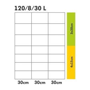 Schemat dla panelu ogrodzeniowego t.b.t. 120/8/30 L z wymiarami.
