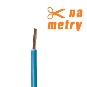 Niebieski przewód elektryczny z miedzianym rdzeniem, sprzedawany na metry.