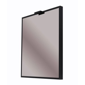 Szafka lustrzana t.b.t. z czarną ramą i zintegrowanym oświetleniem.