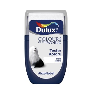 Tester koloru Dulux „Białe żagle“: Odcień niebieski, idealny do farb ściennych.