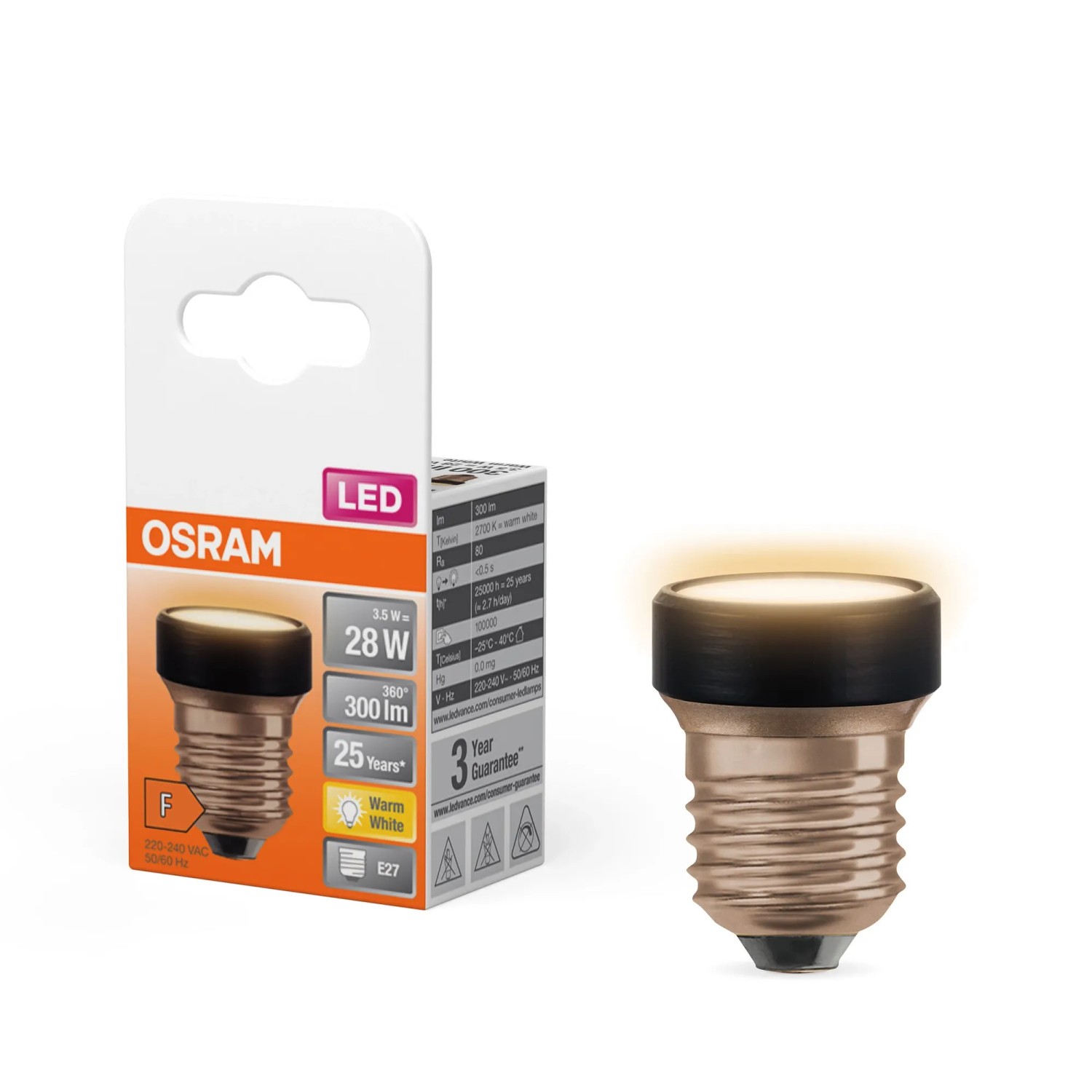 Żarówka LED Osram E27, 3,5W, ultra kompaktowa lampa do oświetlenia dekoracyjnego.