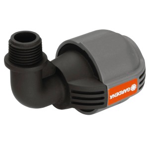 Kolanko Gardena 25 mm x 13 mm z gwintem zewnętrznym do systemów nawadniania.