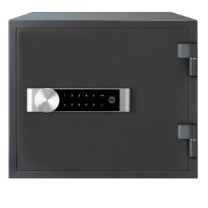 Szary sejf z zamkiem cyfrowym dla zwiększenia bezpieczeństwa.