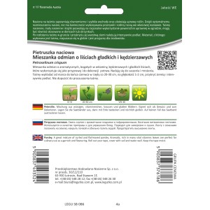 Opakowanie nasion pietruszki, mieszanka odmian o liściach gładkich i kędzierzawych.