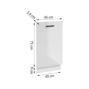 Biały front szafki kuchennej z wymiarami (wysokość 71 cm, szerokość 45 cm, głębokość 1,6 cm).