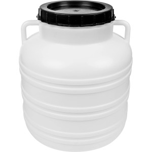 Biały pojemnik z tworzywa sztucznego z czarną pokrywą do winiarstwa i przetwórstwa.