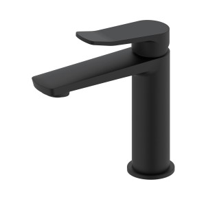 Czarna bateria umywalkowa t.b.t. do nowoczesnych łazienek.