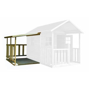 Rozbudowa do domku zabaw t.b.t., drewniana konstrukcja z dachem.