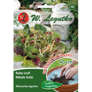 Opakowanie nasion Baby Leaf mieszanki od W. Legutko, młode liście sałaty do ogrodu.