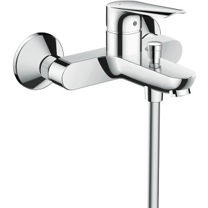 Hansgrohe Logis E natynkowa bateria wannowa chromowana, z dźwignią i przyłączem prysznica.
