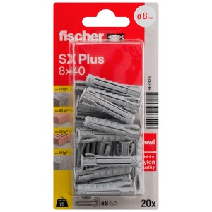 Kołki Fischer SX Plus 8x40, opakowanie 20 szt. Plastikowe kołki do śrub, gwoździ i mocowań.