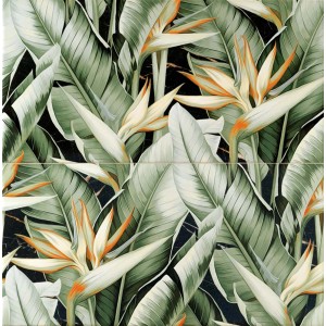 Płytka dekoracyjna z tropikalnym wzorem liści i kwiatów do dekoracji ścian.