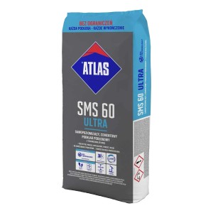 Worek zaprawy samopoziomującej ATLAS SMS 60 Ultra, odpowiedni do każdej powierzchni.